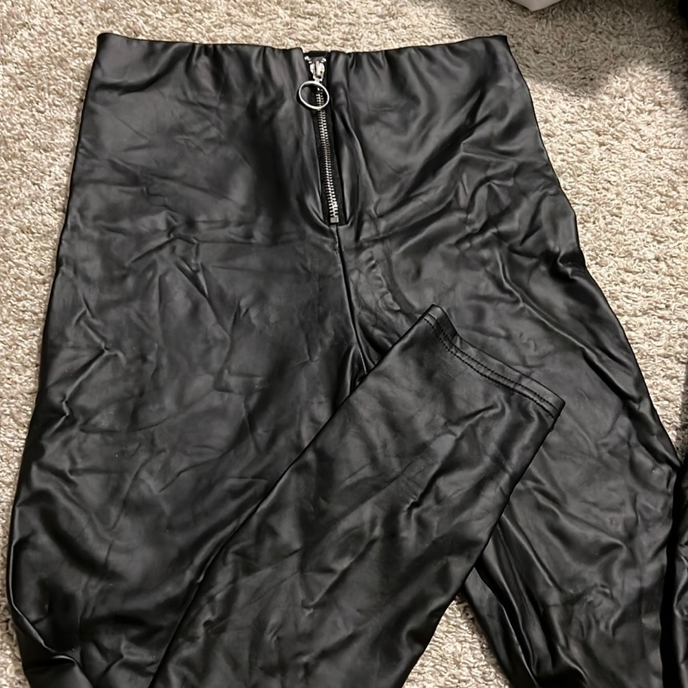 black faux leather pants